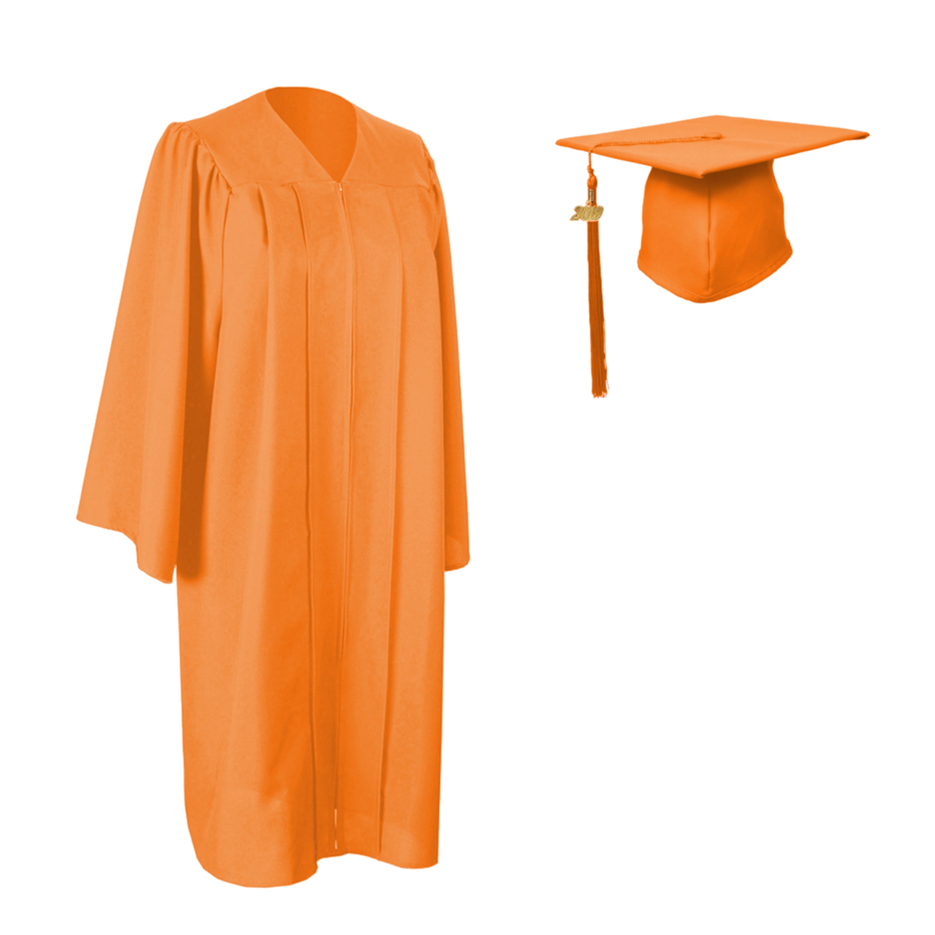 Matte Orange Cap Gown and Tassel