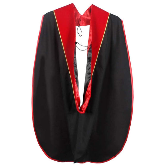 Doctorate Hood - Red Velvet - Red Lining - Black Chevron - Gold Piping