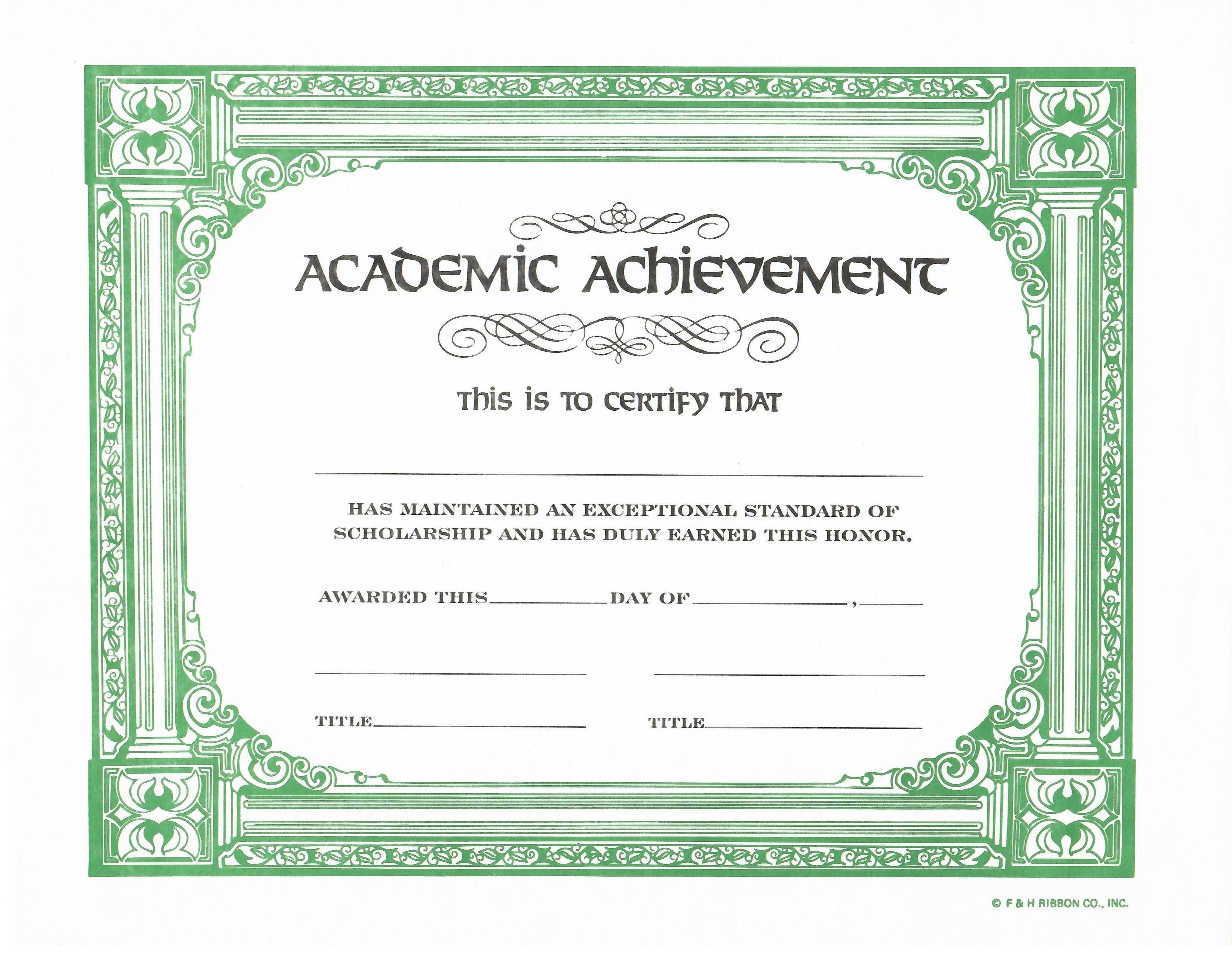 academic achievement award certificate template